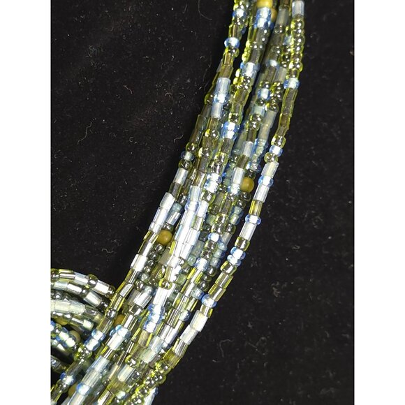 Multicolor Beaded Twisted Knot Necklace With Adjustable Chain Green & Blue Tones - Picture 5 of 7